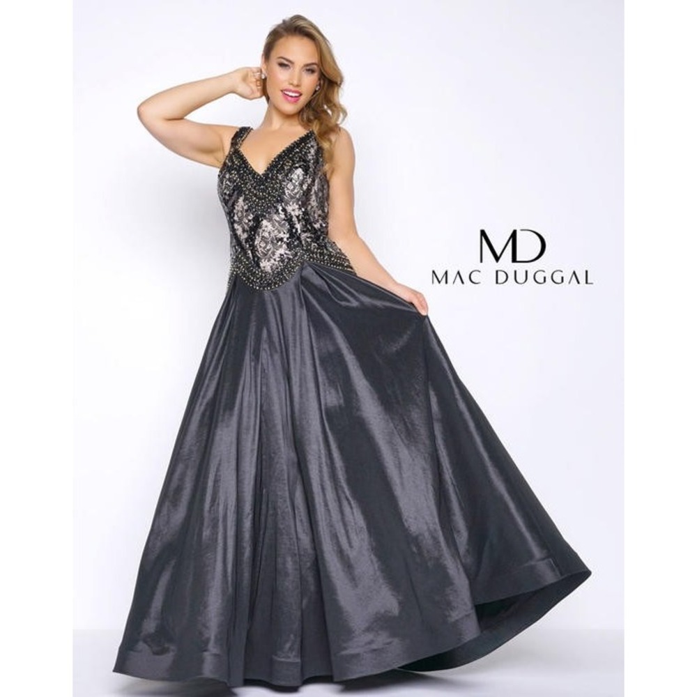 Mac Duggal 77181F Sleeveless Gown Black Lace Sequin Beaded Corset Back Dress 14W - Picture 1 of 15